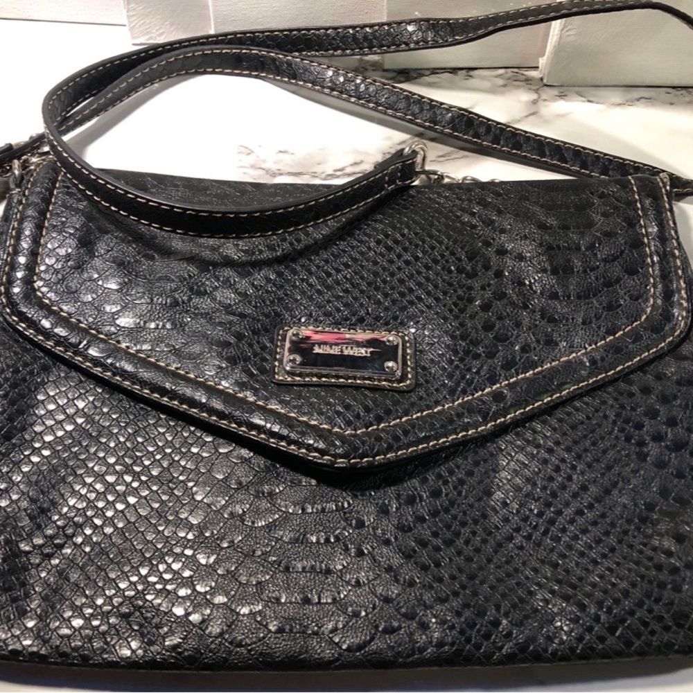 Nine West Black Snakeskin Shoulder Bag